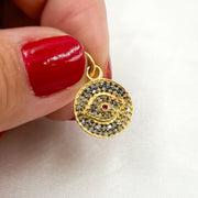 Diamond Sterling Silver Round Eye Charm with Gemstone